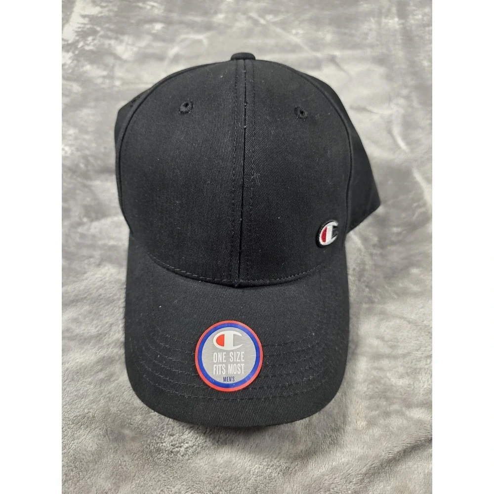 NWT Champion Classic Twill Men's One Size Black Adjustable Strapback Cap Hat